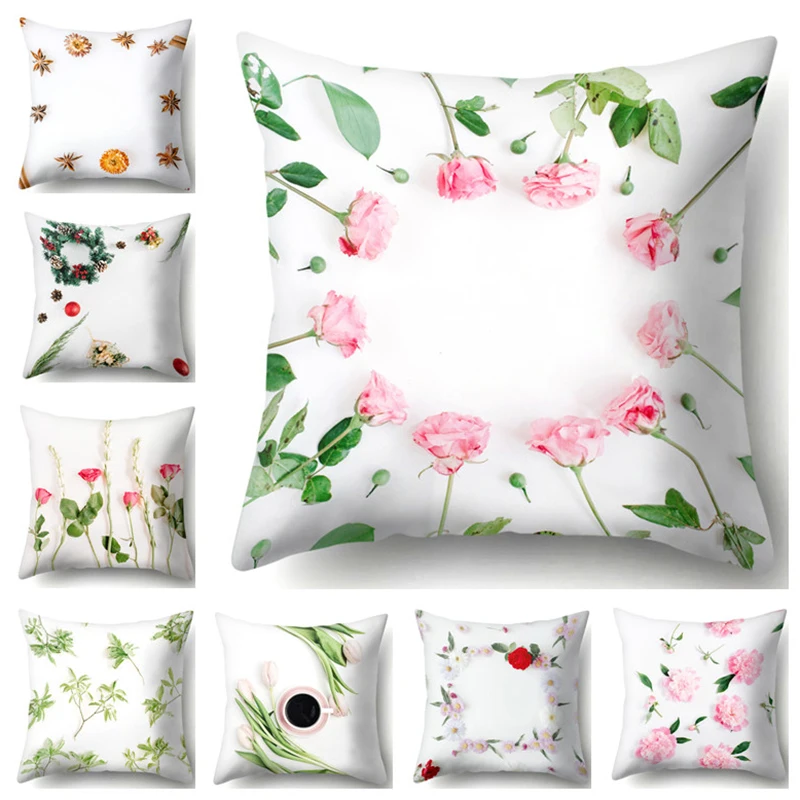 

Floral Tropical Leaves Pillowcase Cushion Cover Home Decor Daisy Green Leaves Plants Throw Sofa Car Cushion Cover 45*45cm