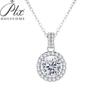 ptx holycome 1 0ct real moissanite pendant necklace for women top quality 925 sterling silver wedding party bridal fine jewelry