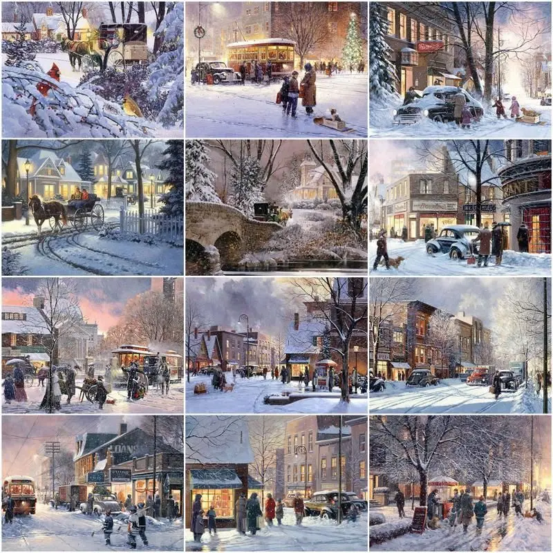 

Картины по номерам, детские наборы для ручной росписи, рисование на холсте, картина маслом «сделай сам», зимний Снежный пейзаж, домашний дек...