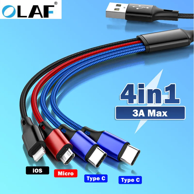 

OLAF 3 в 1 USB-кабель 3A Micro USB Type C кабель для iPhone 11 Pro XR Max для Huawei Samsung S20 Xiaomi 4 в 1 зарядный кабель