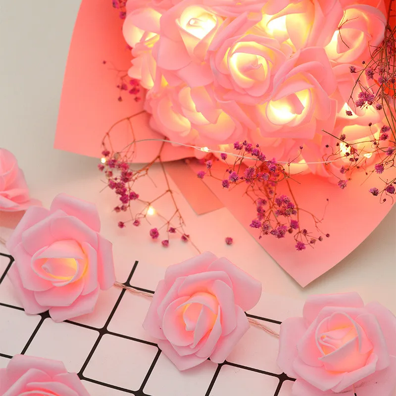 

Rose Flower Festoon LED Lights String Lights Christmas Indoor Decorations for Home Valentines Fairy Light Wedding Decoration