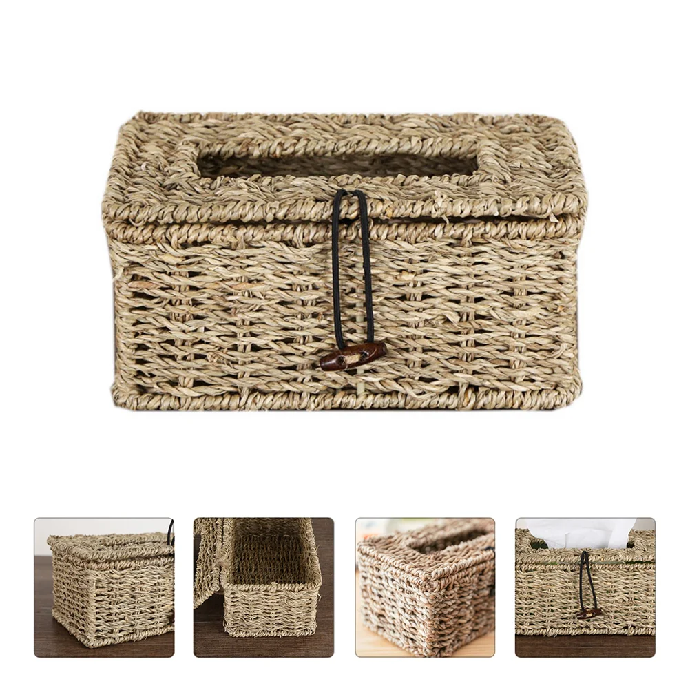 

Tissue Box Holder Cover Napkin Case Storage Paper Rattan Facial Dispenser Container Decorative Roll Wicker Household Refillable