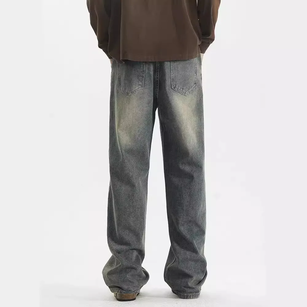FEWQ мужские джинсовые брюки в американском стиле повседневные однотонные
