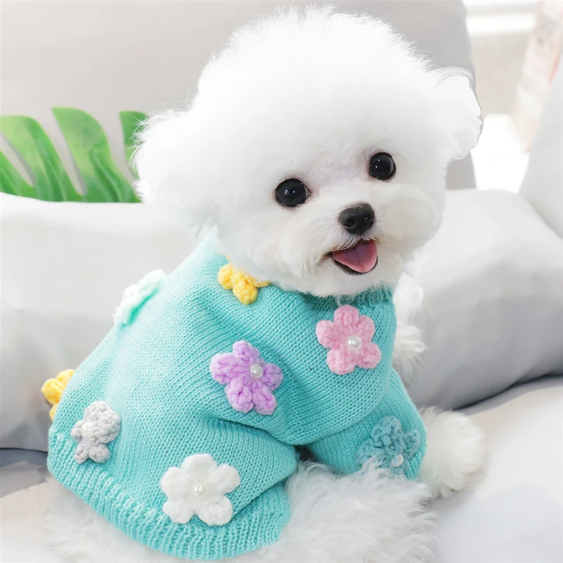 

Pet Dog Clothes Spring Autumn Short Sweater Fashion Flower Embroidery Pattern Small and Medium Chihuahua Schnauzer Costume