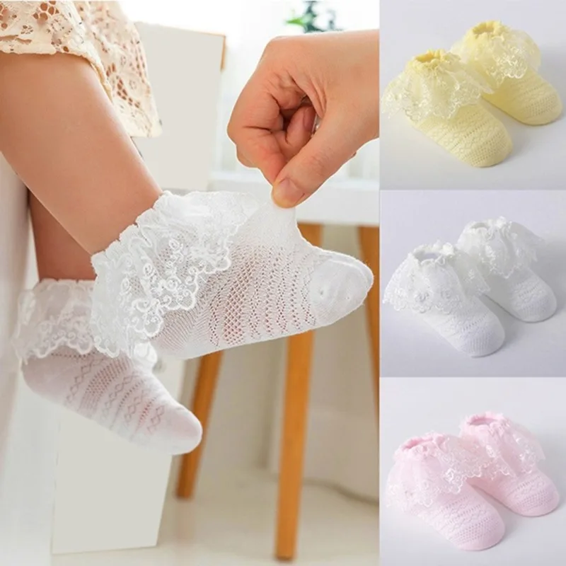 

Baby Girl Socks Breathable Cotton Lace Ruffle Princess Mesh Socks Children Ankle Short Sock White Pink Yellow Girls Kids Toddler