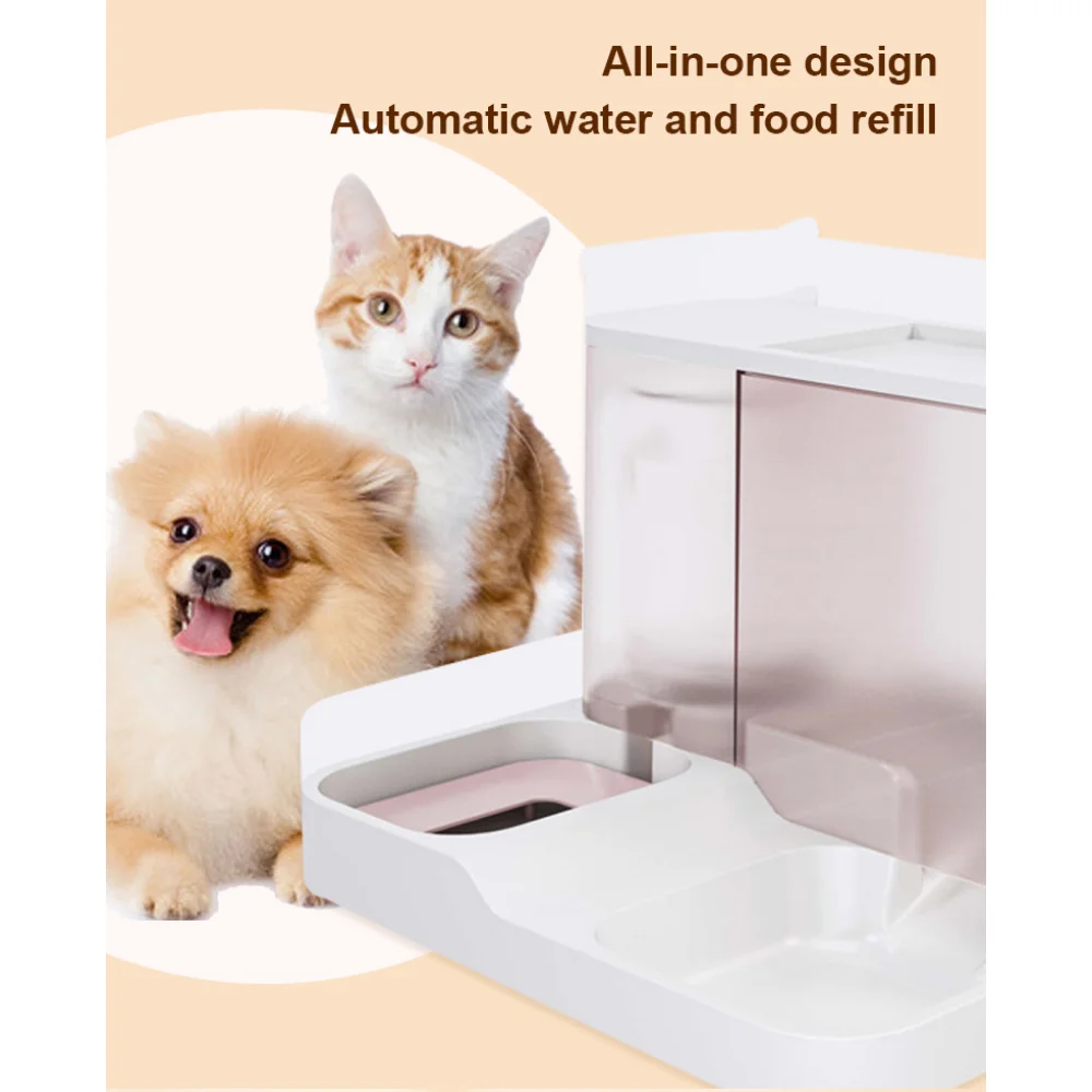 Transparent Container Dog Cat Automatic Pet Feeder Drink Fountain Plastic Pets Food Bowl Water Dispenser Separation of Wet Dry enlarge