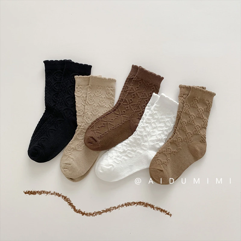 Носки детские однотонные хлопковые милые модные кружевные для новорожденных