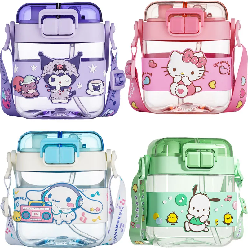 

Kawaii Sanrioed Hellokittyed Cinnamoroll Kuromi летняя новая портативная чашка для воды для девочек большая емкость антиосенняя двойная чашка для питья