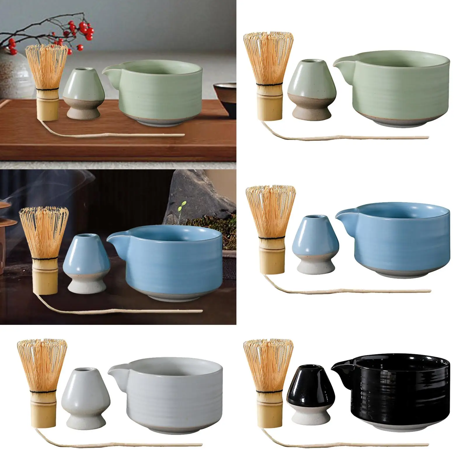 

4x Japanese Matcha Tea Set Matcha Whisk Traditional Scoop Matcha Bowl Ceramic Whisk Holder, Handmade Matcha Ceremony Kit