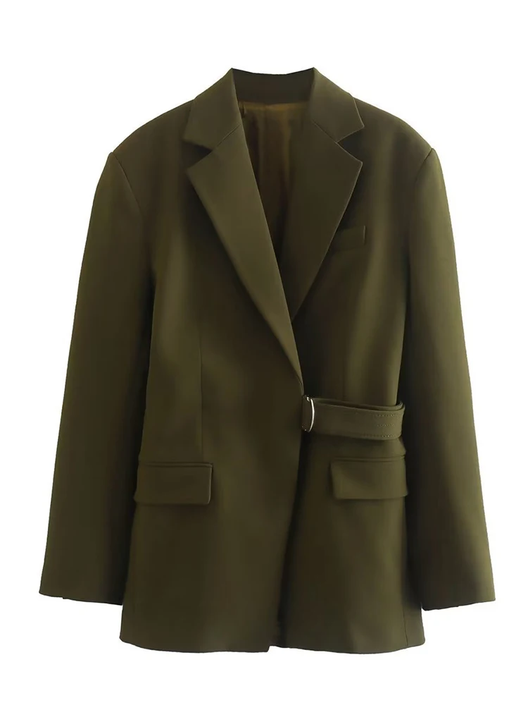 

Женская винтажная куртка с отложным воротником, однотонная Свободная куртка на молнии с двумя карманами, повседневная верхняя одежда, осень-зима 2024