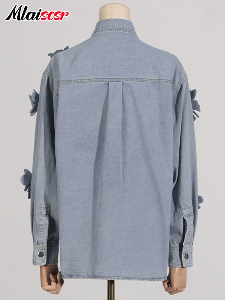 Женская джинсовая куртка Mlaiscsr голубая рубашка с длинными рукавами и лацканами 3D