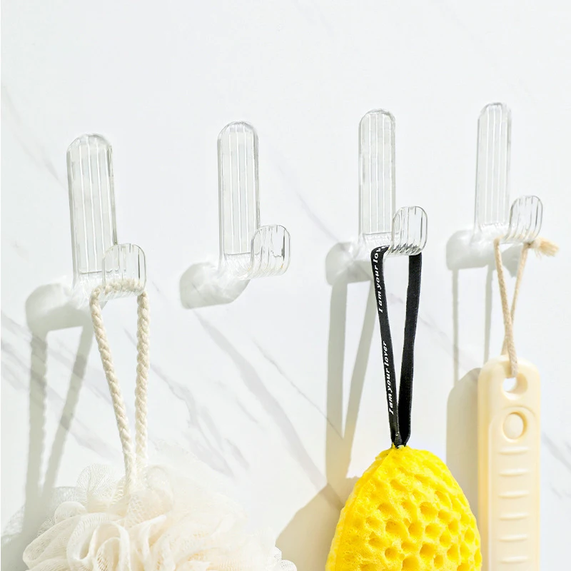 

4pcs Bathroom Hooks Acrylic Wall Hook Clear Bath Room Storage Hook Punch-free Key Towels Holders Wall-mounted Home Organization
