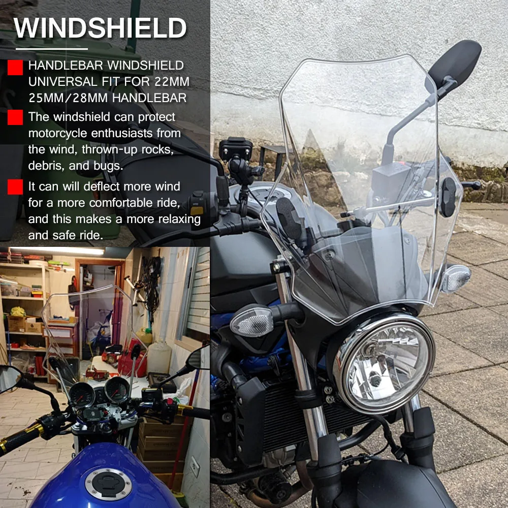 Универсальный лобовое стекло для Yamaha Φ YS250 XV 250 XJR 1200 1300 Honda CMX500 CB600 VTX1800C Suzuki DR650SE |