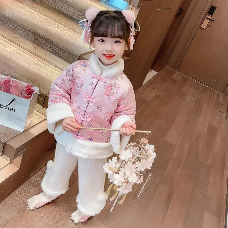 Комплект одежды Hanfu для девочки на Новый год зимнее детское платье Тан утепленные