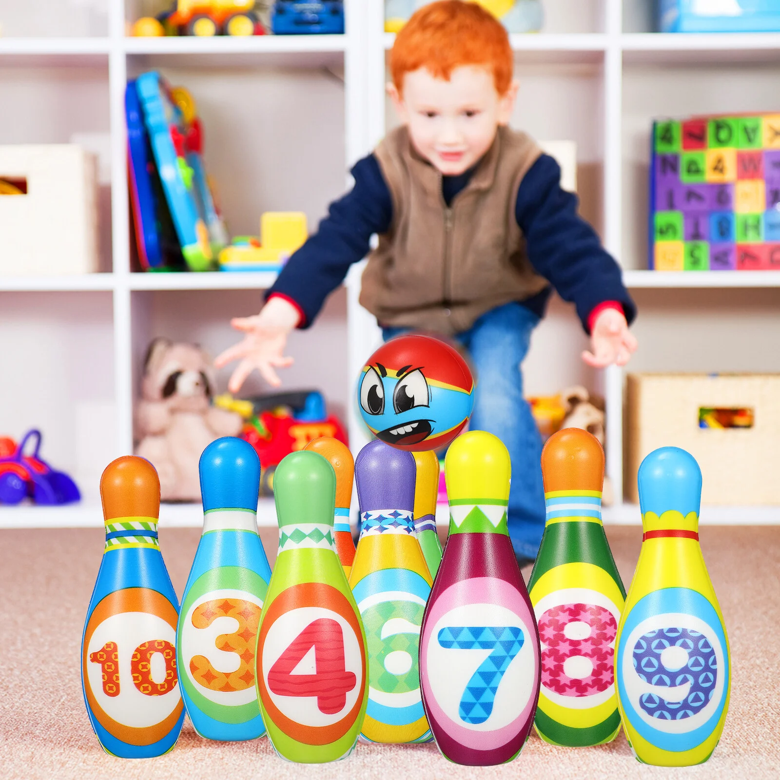 

Gift Kids Toss Game Toddler Bowling Ball Kit Pin Toy Boys Suit Wooden Toys Preschool Set Ring