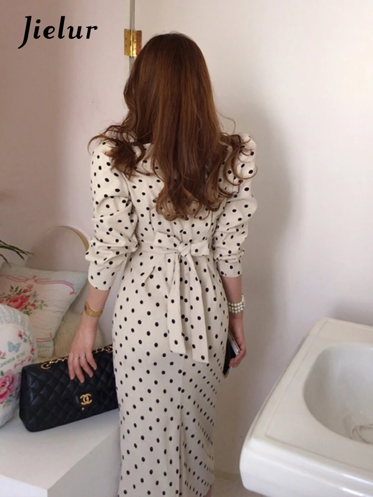 Винтажное элегантное вельветовое платье Jielur в горошек корейские платья миди с