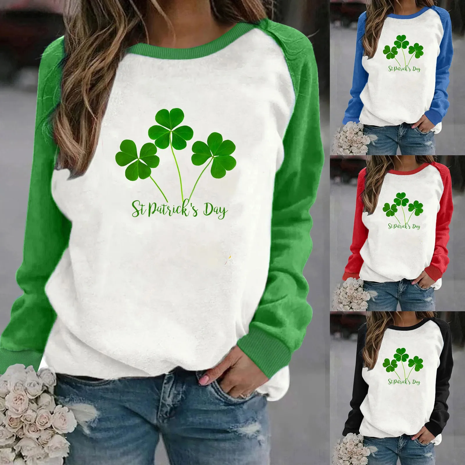 

Color Shirt St Patricks Day Womens Casual Long Sleeve Crew Neck Letter Printed Pullover Hoodless Plain Pullover Sweaters Women