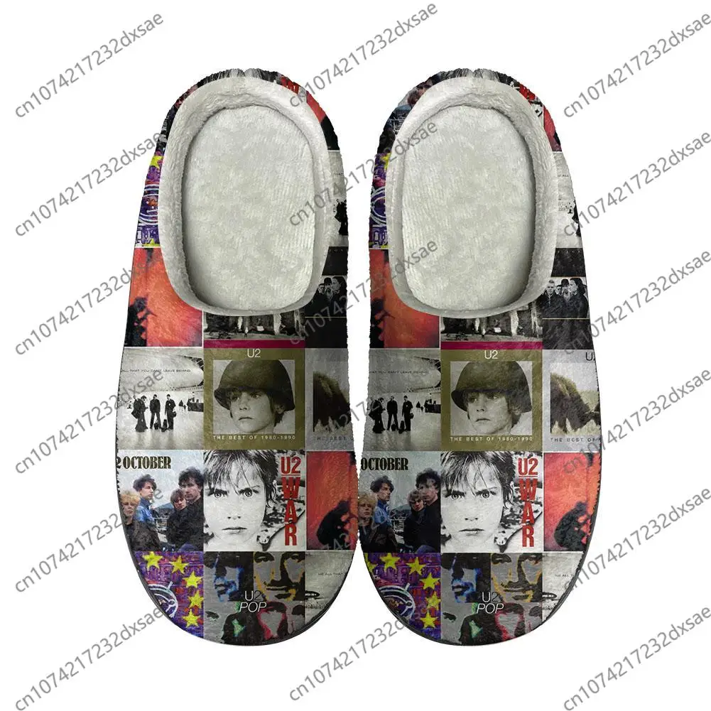 

U2 Rock Band Fashion Home Cotton Custom Slippers Mens Womens Boys Sandals Plush Bedroom Casual Keep Warm Shoes Thermal Slipper