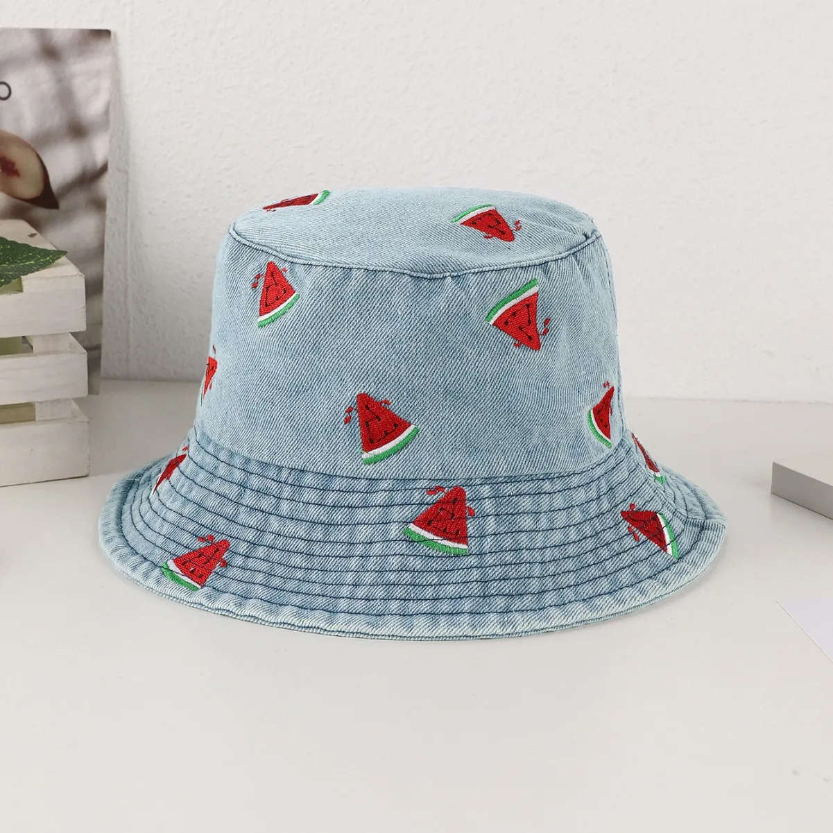 Новая летняя джинсовая панама для женщин с вышивкой арбуз уличная шляпа девочек