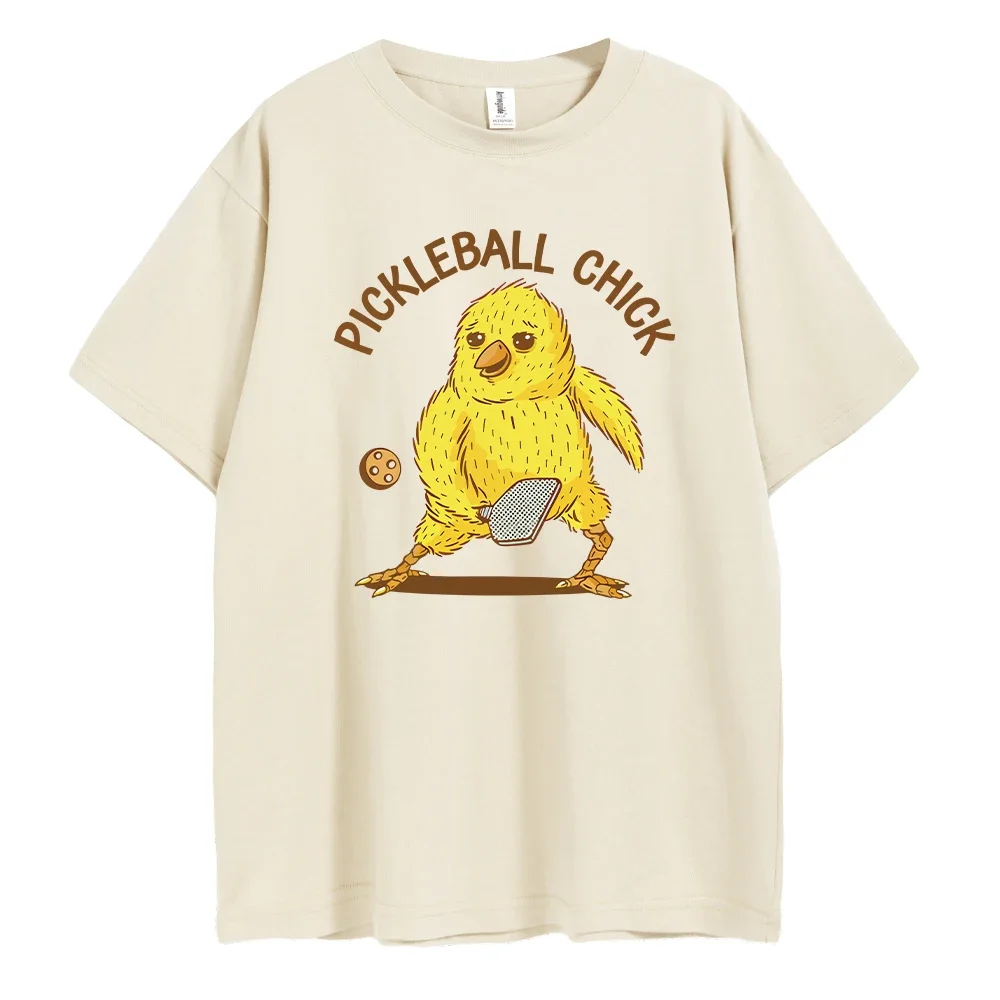 

Футболка мужская хлопковая с забавным рисунком, Классическая рубашка оверсайз с графическим принтом пиклбола цыпленка, для мужчин и женщин, летняя