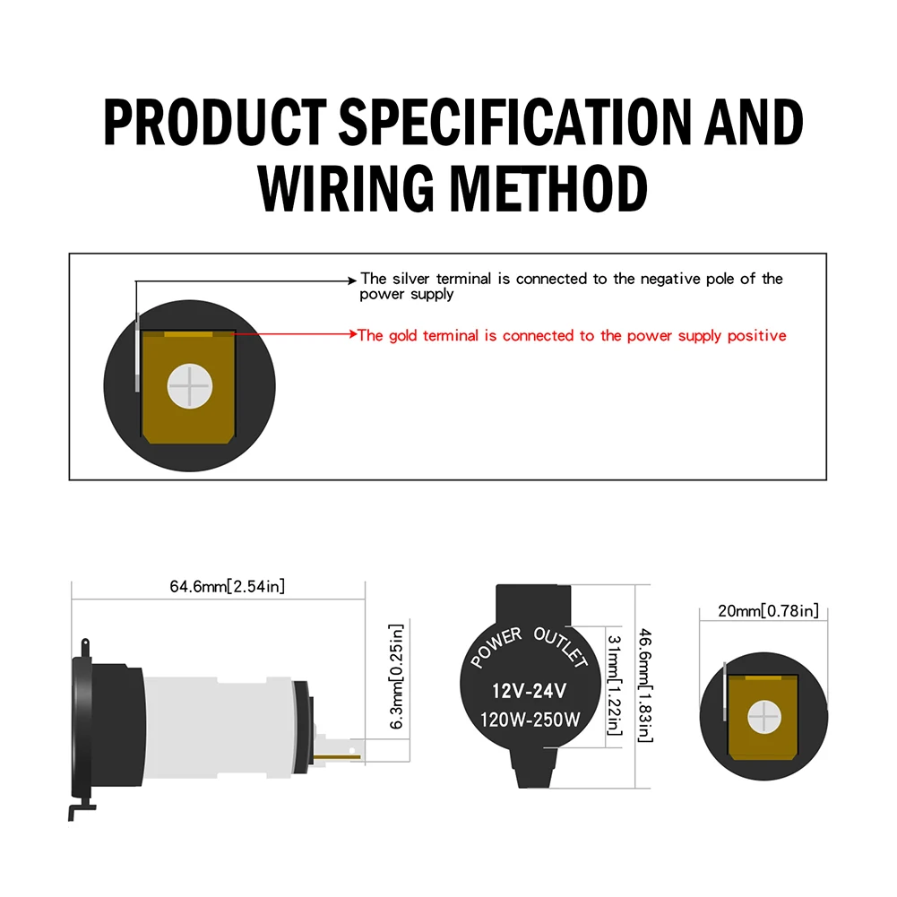 

12-24v Lighter Socket Plug Auto Parts Metal Mobile Phone Charger Power Socket With 2*Connector Wire Easy To Install