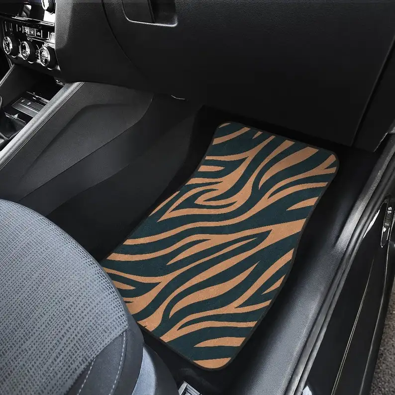 Brown Black Animal Print Car Floor Mats Set, Front and Back Floor Mats for Car, Car Accessories images - 6