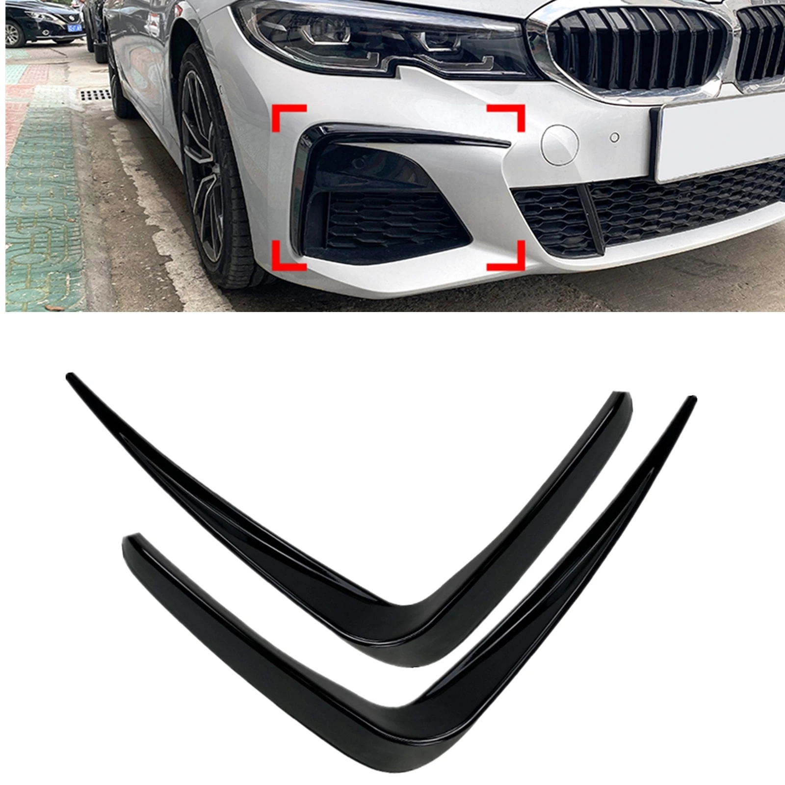

2PCS Front Side Vent Fins Spoiler Canards Trim Sticker For BMW 3 Series G20 M Sport 320i 325i 2019 2020 2021 2022