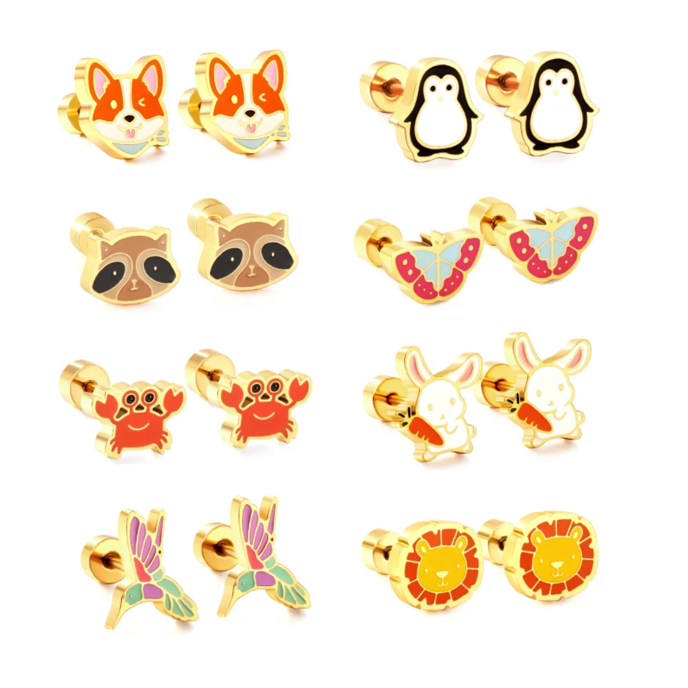 

Stainless Steel Cat Earrings for Women Children Jewelry Trendy Cute Animal Dog Gold color Stud Earrings Girls Birthday Gifts