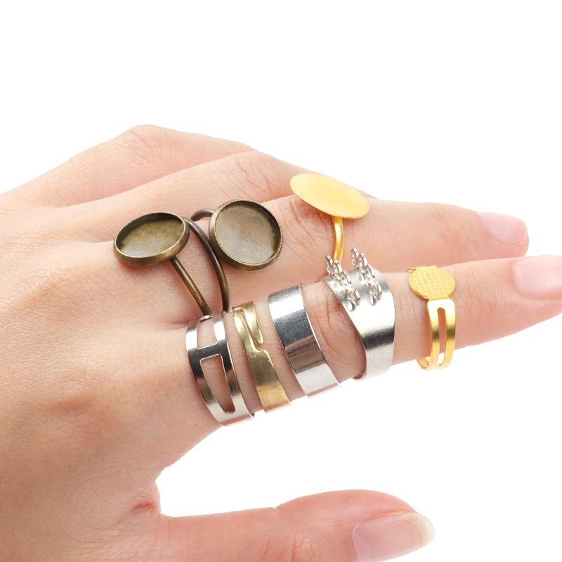 

15Pcs/Lot Adjustable Ring Settings for Women Rings DIY Jewelry Accessories Glass Cabochons Cameo Settings Tray Diy Making