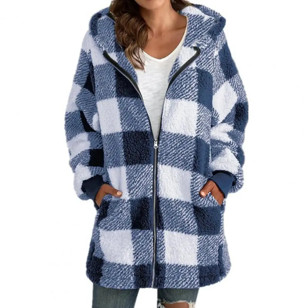 

2023 Autumn and Winter Plaid Faux Women Teddy Coat Hooded Coat Women Furry Coat Women Jackets
