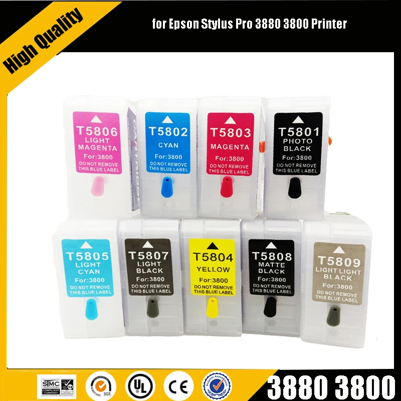 Многоразовый картридж Einkshop T5801-T5809 для принтера Epson Stylus Pro 3800 3880 с чипом-сенсором