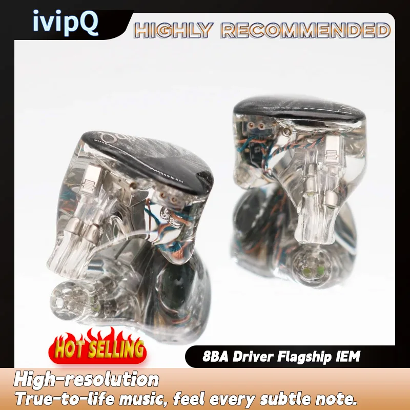 Фото Флагманские Hi-Fi наушники ivipQ Conch V11 8BA Driver Flagship IEM с модернизированным модульным кабелем, проводные наушники для музыкального монитора для аудиофилов, музыкантов №3