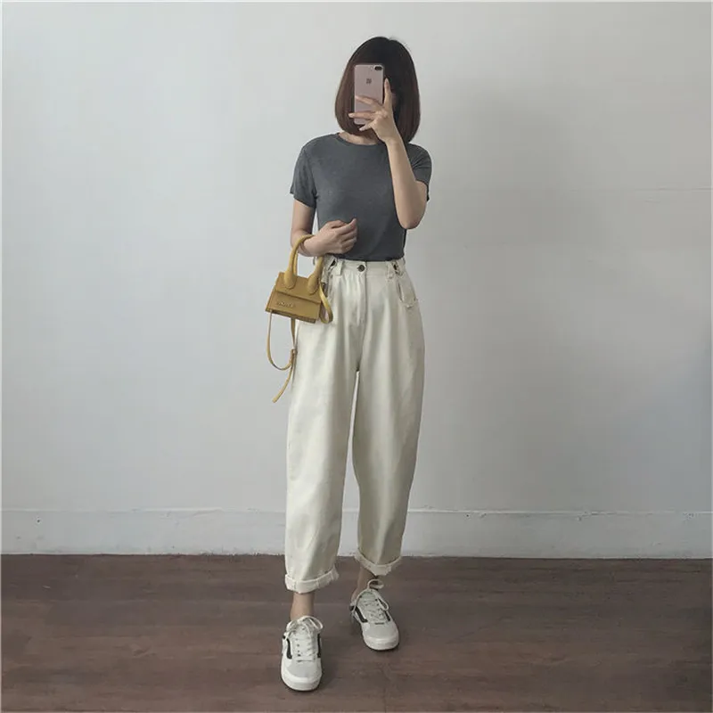 Women High Waist Oversized Mom Jeans Cotton White Loose Boyfriend Denim Pants 2023 Black Spring Beige Casual Jeans Streetwear