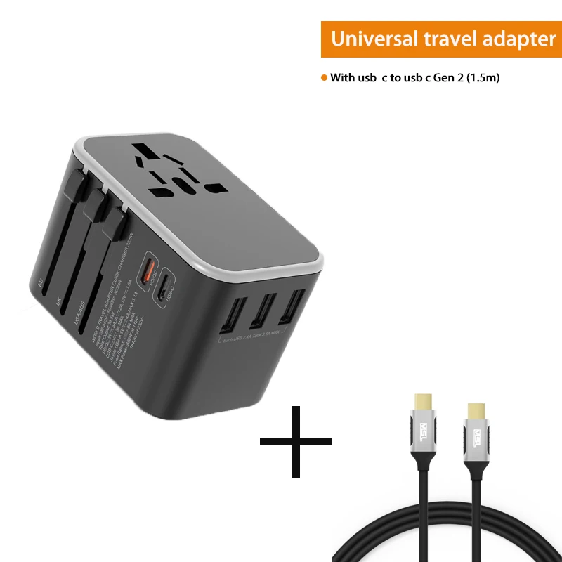 

dual usb TYPE-C PD18w travel charger adapter cable worldwide travel socket for iPhone Xs Max with Dual USB C PD charging cable