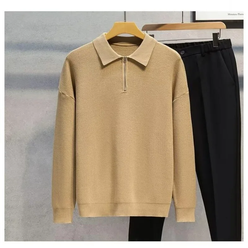 2024 новый зимний мужской свитер с воротником-поло простой однотонный вязаный