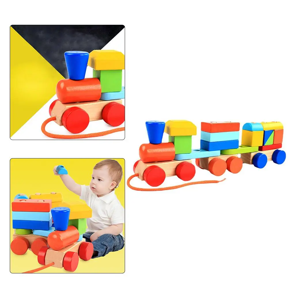 

Stacking Train Montessori Geometry Early Development Motor Skills Educational Learning Building Block Set for 1 2 3 Year Old