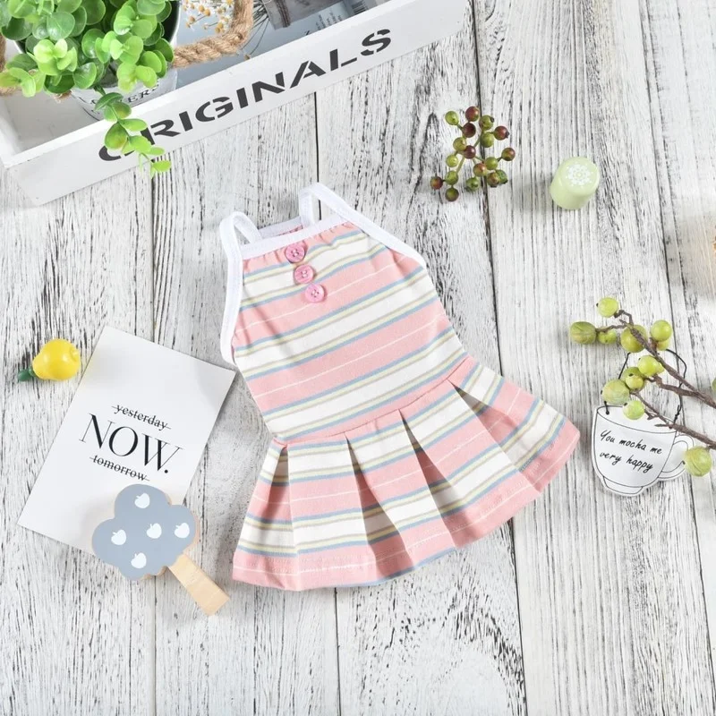 

Striped dress dog Clothes Splicing dogs Clothing Sling pet Outfits spring summer cotton Yorkies Print blue girl ropa para perro