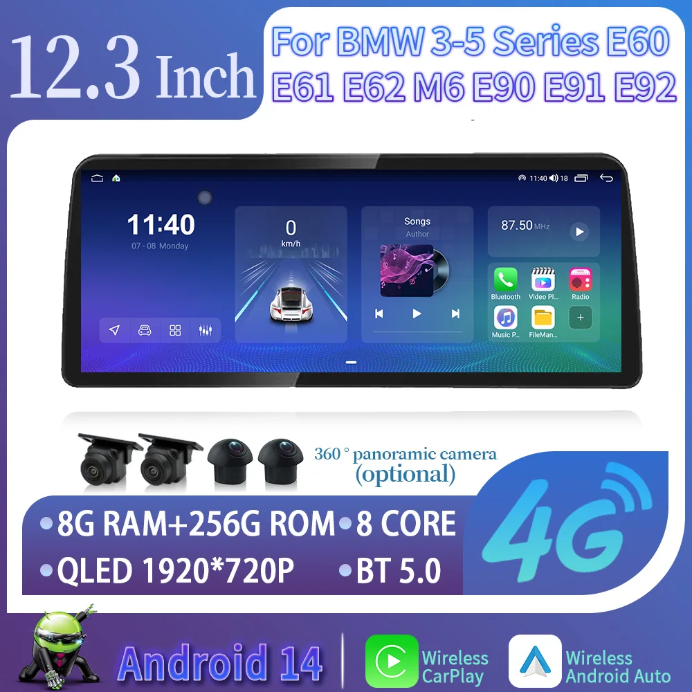 12 3-дюймовый автомобильный радиоприемник Android 14 для BMW 3-5 серии E60 E61 E62 M6 E90 E91 E92