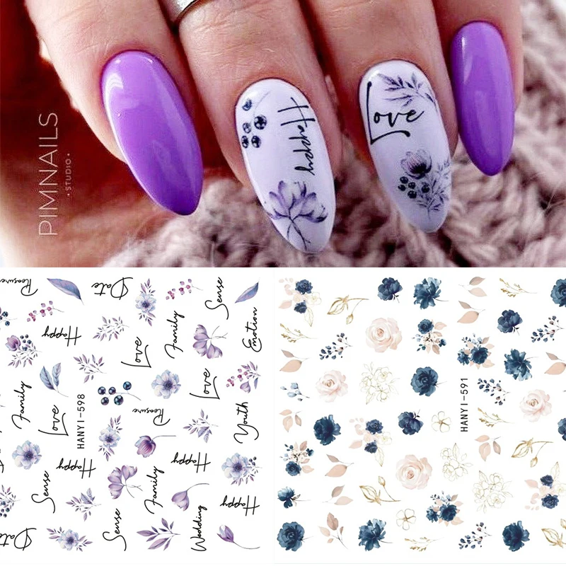 Geometric Lines Flowers Leaves 3D Nail Sticker Figure Woman Face Pattern Special Self Adhesive Nail Art Decals Manicures Sliders images - 6