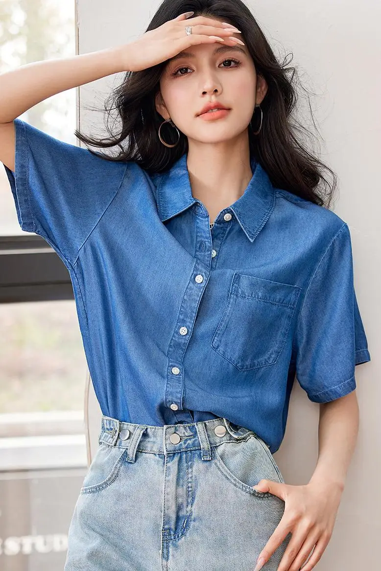 Рубашка Coigarsam женские топы лето 2024 офисные повседневные свободные однобортные