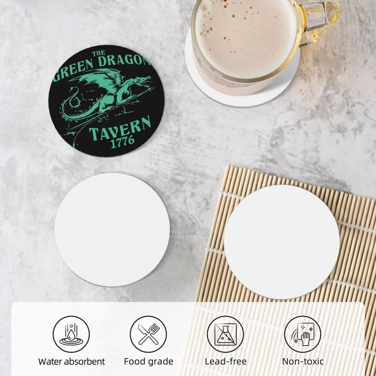 Керамические подставки с зеленым драконом (набор из 4) Симпатичные для чашек