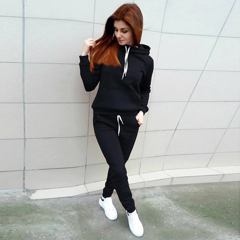 

Autumn Winter Sweatshirt Sets Women Clothes 2 Piece Hoodies Solid Casual Loose Tracksuits for Ladies Jogging Activewear Suits
