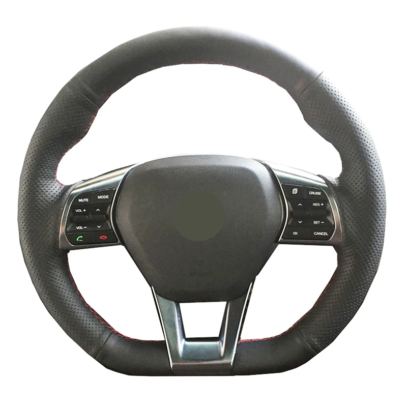 

Hand Sewing Car Steering Wheel Cover Wrap Volant For Hyundai Sonata 9 (3-Spoke | D-Shape) 2015 2016 2017 2018 2019 Car Protector
