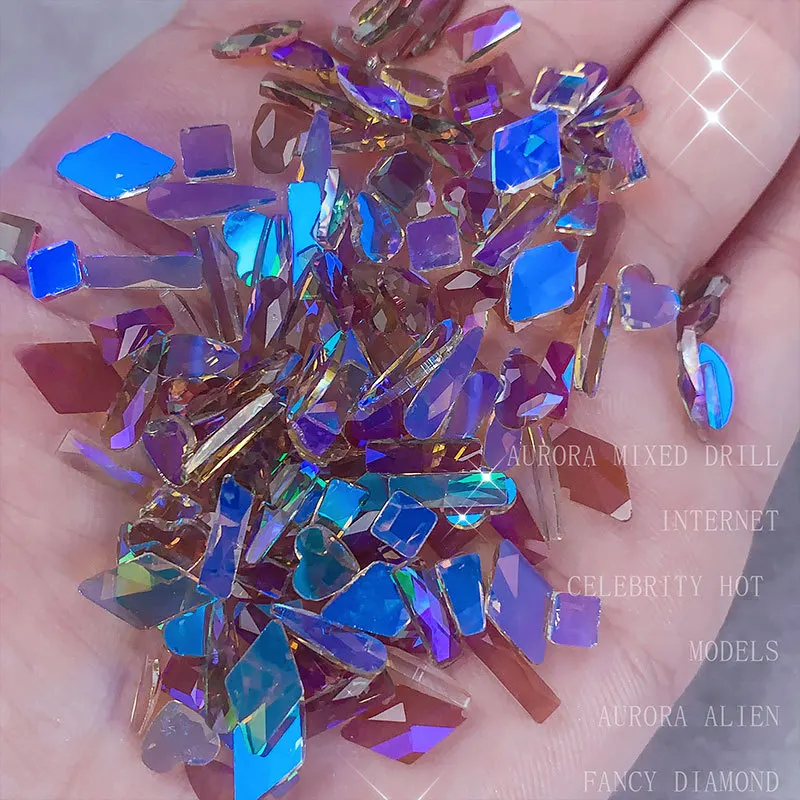 

100pcs Glitter Nail Rhinestones AB Crystal Aurora Phantom Mixed Shaped Diamonds Designer Charms Shiny Stones Nail Art Decoration