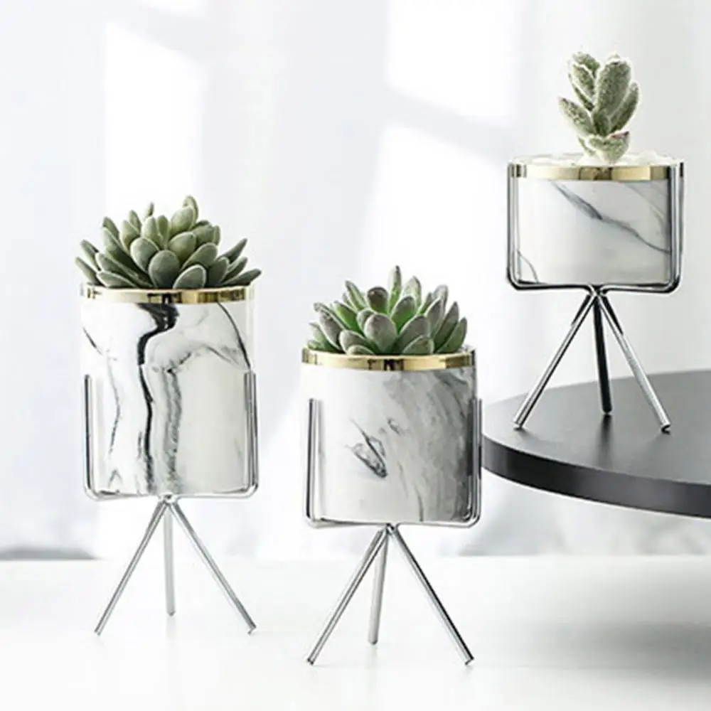 

Home Garden Metal Bracket Ceramic Flower Pot Holder Art Plant Container Planter