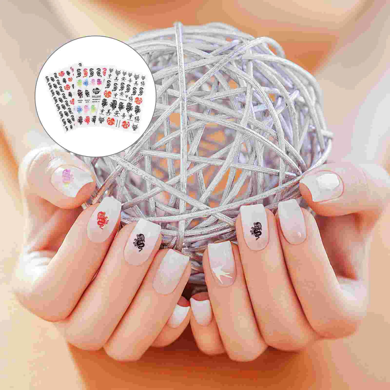 

3 Sheets Adhesive Nail Stickers Women Chinese Style Christmas Decal Sequin Applique