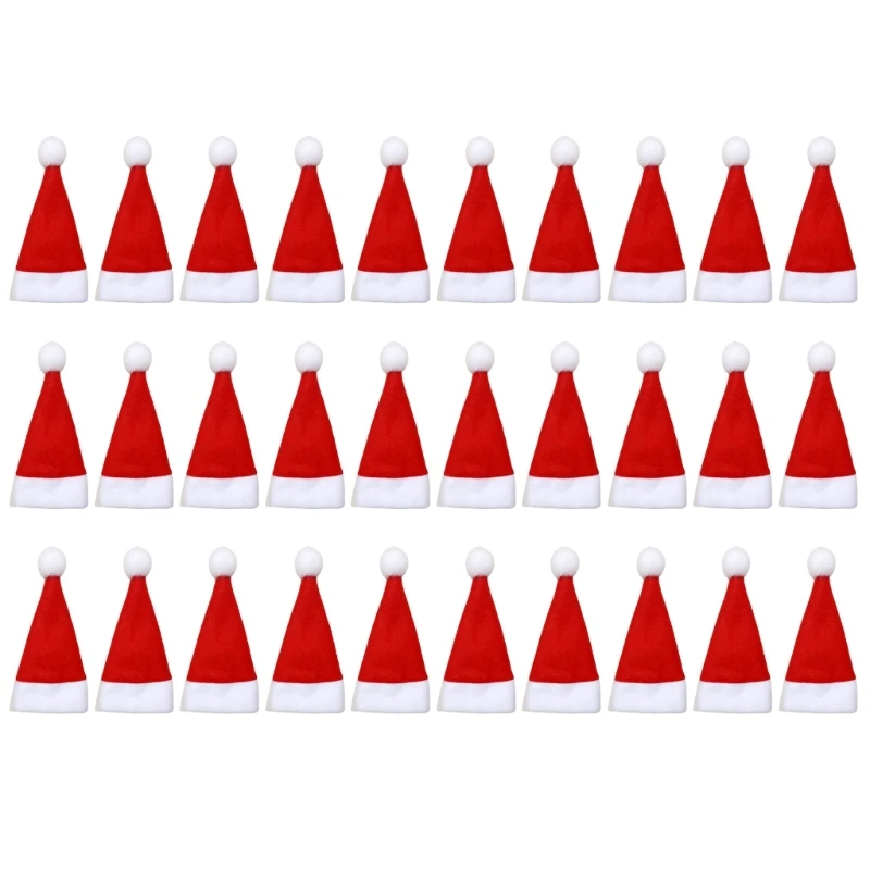 

30pcs Mini Christmas Santa Claus Hats Wine Bottle Decor New Year Gift Kitchen