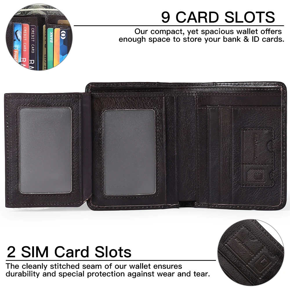 SENDEFN Classic Style Wallet Genuine Leather Men Wallets RFID Blocking Short Male Purse Card Holder Wallet