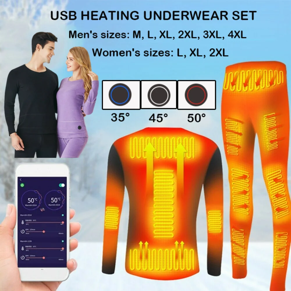 The New Winter USB Charging and Heating Thermal Underwear Men and Women Couples Thermal Underwear Suitable for Outdoor Sports