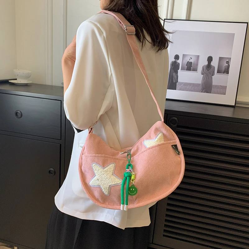 

Сумка кросс-боди Женская Вельветовая, модный простой саквояж со звездами, Повседневная сумочка на одно плечо для поездок на работу